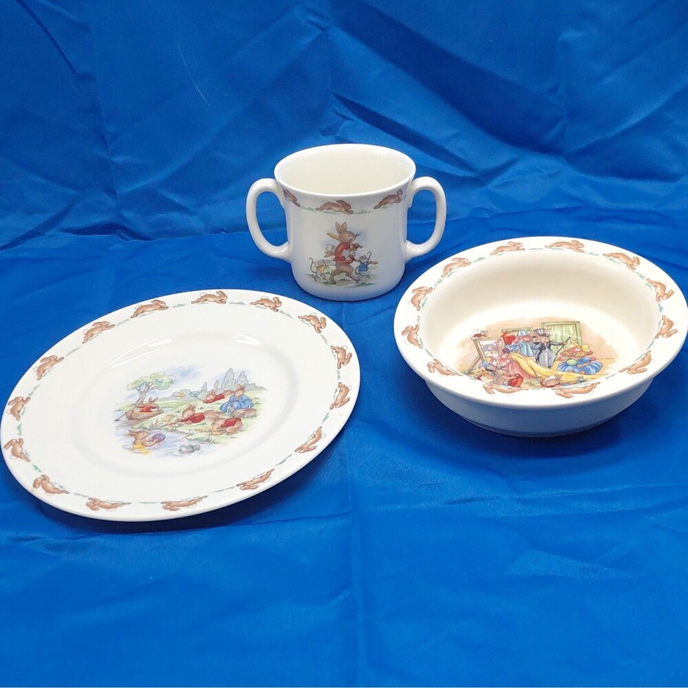 Royal Doulton Bunnykins 3pc Dinner Set Plate Bowl Cup Bone China 1986
